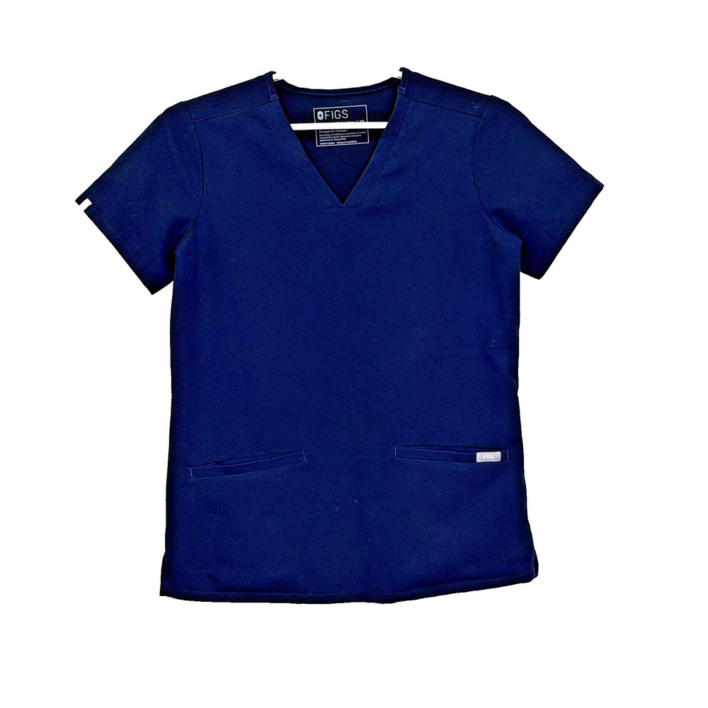 FIGS Technical Collection Casma Scrub Top Dark Blue Womens XS V-Neck Pockets